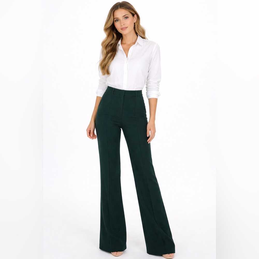 Rachel Zoe deep hunter forest jade green flare leg trouser pants -M